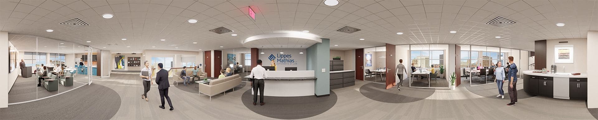 Panoramic 3D scene of an office reception