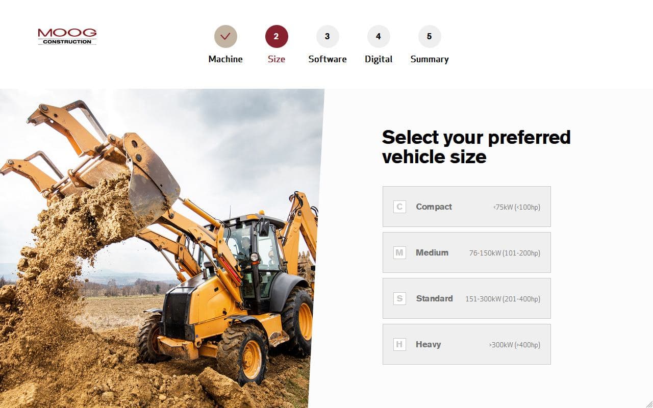 Configurator step: vehicle size options